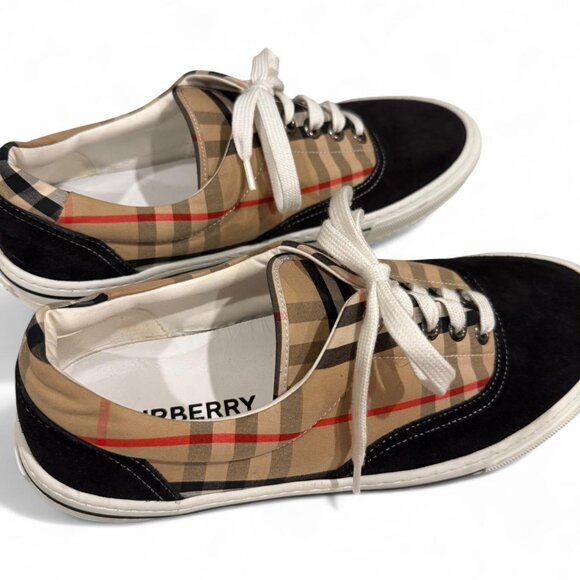 Burberry Men's Plaid Tan Tartan Logo Checkered Trainers Sneakers - Picture 7 of 8